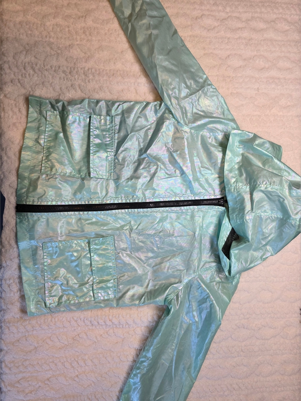 JouJou Iridescent Mint Hooded Windbreaker Jacket Girls L